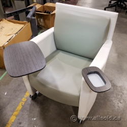 White Teknion Leather Armchair w/ Swivel Tablet and Cup Holders
